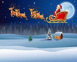 Christmas background with Santa Clause riding his reindeer sleight