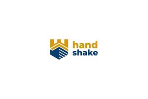 Flat handshake logo with castle icon vector design illustration idea