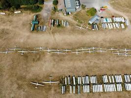 Glider's Airport in the field, High Angle Footage of Drone's Camera. Beautiful Aerial Landscape view of Dunstable Downs England Great Britain photo