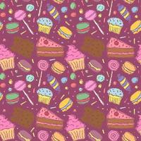 patrón de caramelo sin costuras. dulces y dulces de fondo. garabato, vector, ilustración, con, dulces, y, caramelo, iconos vector
