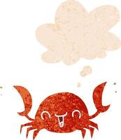 cartoon crab and thought bubble in retro textured style vector