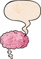 cartoon brain and speech bubble in retro texture style vector