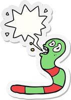 cartoon frightened worm and speech bubble sticker vector