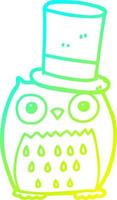 cold gradient line drawing cartoon owl wearing top hat vector