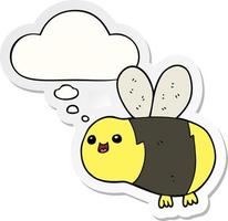 cartoon bee and thought bubble as a printed sticker vector