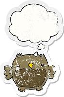 cartoon owl and thought bubble as a distressed worn sticker vector