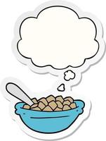 cartoon cereal bowl and thought bubble as a printed sticker vector