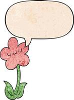 cartoon flower and speech bubble in retro texture style vector