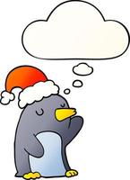 cute cartoon christmas penguin and thought bubble in smooth gradient style vector