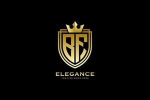 initial BF elegant luxury monogram logo or badge template with scrolls and royal crown - perfect for luxurious branding projects vector