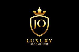 initial JO elegant luxury monogram logo or badge template with scrolls and royal crown - perfect for luxurious branding projects vector