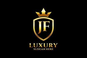 initial JF elegant luxury monogram logo or badge template with scrolls and royal crown - perfect for luxurious branding projects vector