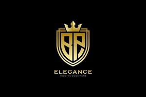 initial BP elegant luxury monogram logo or badge template with scrolls and royal crown - perfect for luxurious branding projects vector