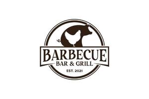 Vintage Retro Rustic BBQ Grill, Barbecue, Barbeque Label Stamp Logo design vector