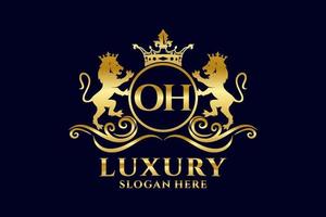 Initial OH Letter Lion Royal Luxury Logo template in vector art for luxurious branding projects and other vector illustration.