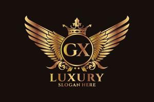 Luxury royal wing Letter GX crest Gold color Logo vector, Victory logo, crest logo, wing logo, vector logo template.