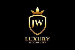 initial JW elegant luxury monogram logo or badge template with scrolls and royal crown - perfect for luxurious branding projects vector