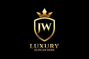 initial JW elegant luxury monogram logo or badge template with scrolls and royal crown - perfect for luxurious branding projects vector