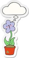 cute cartoon flower and thought bubble as a printed sticker vector