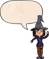 cartoon witch and speech bubble in retro texture style vector