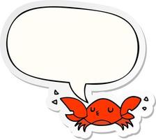 cartoon crab and speech bubble sticker vector