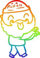 rainbow gradient line drawing man with beard sticking out tongue vector