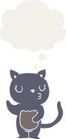 cute cartoon cat and thought bubble in retro style vector