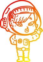 warm gradient line drawing cartoon astronaut woman vector