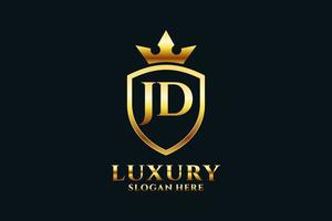 initial JD elegant luxury monogram logo or badge template with scrolls and royal crown - perfect for luxurious branding projects vector