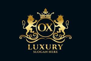 Initial OX Letter Lion Royal Luxury Logo template in vector art for luxurious branding projects and other vector illustration.