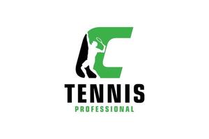 Letter C with Tennis player silhouette Logo Design. Vector Design Template Elements for Sport Team or Corporate Identity.