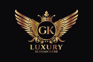 Luxury royal wing Letter GK crest Gold color Logo vector, Victory logo, crest logo, wing logo, vector logo template.