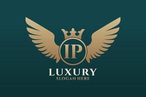 Luxury royal wing Letter IP crest Gold color Logo vector, Victory logo, crest logo, wing logo, vector logo template.