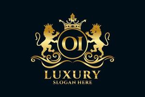 Initial OI Letter Lion Royal Luxury Logo template in vector art for luxurious branding projects and other vector illustration.