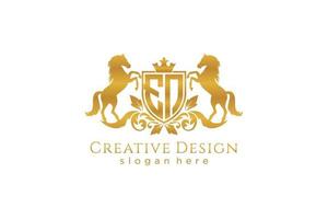 initial EN Retro golden crest with shield and two horses, badge template with scrolls and royal crown - perfect for luxurious branding projects vector