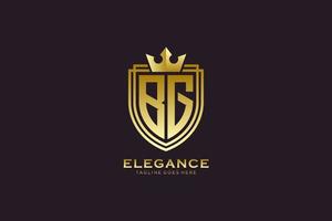 initial BG elegant luxury monogram logo or badge template with scrolls and royal crown - perfect for luxurious branding projects vector