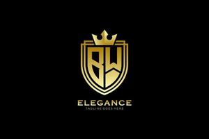 initial BW elegant luxury monogram logo or badge template with scrolls and royal crown - perfect for luxurious branding projects vector