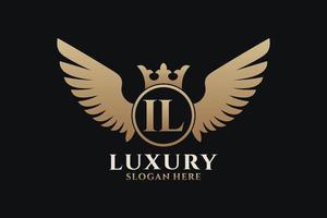 Luxury royal wing Letter IL crest Gold color Logo vector, Victory logo, crest logo, wing logo, vector logo template.