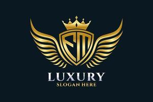 Luxury royal wing Letter FM crest Gold color Logo vector, Victory logo, crest logo, wing logo, vector logo template.