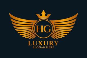 carta de ala real de lujo hg vector de logotipo de color dorado, logotipo de victoria, logotipo de cresta, logotipo de ala, plantilla de logotipo vectorial.