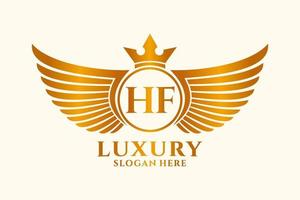 Luxury royal wing Letter HF crest Gold color Logo vector, Victory logo, crest logo, wing logo, vector logo template.