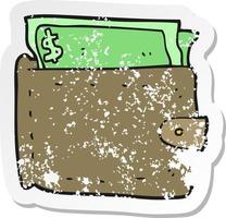 retro distressed sticker of a cartoon wallet full of money vector