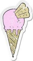 pegatina retro angustiada de un cono de helado de dibujos animados vector