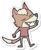 sticker of a cartoon wolf giving peace sign vector