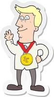 sticker of a cartoon waving man with award vector