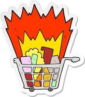 sticker of a cartoon shopping trolley vector