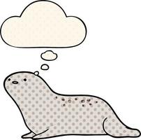 cartoon seal and thought bubble in comic book style vector