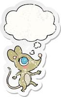 cartoon mouse and thought bubble as a distressed worn sticker vector