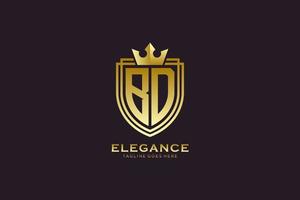 initial BD elegant luxury monogram logo or badge template with scrolls and royal crown - perfect for luxurious branding projects vector