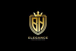 initial BH elegant luxury monogram logo or badge template with scrolls and royal crown - perfect for luxurious branding projects vector